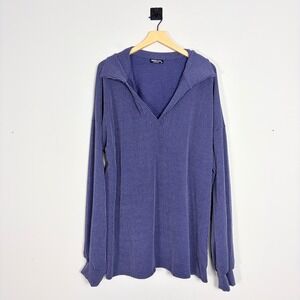 Heimish USA Womens Size 3X Long Sleeved Waffle Textured Blouse Blue Collar